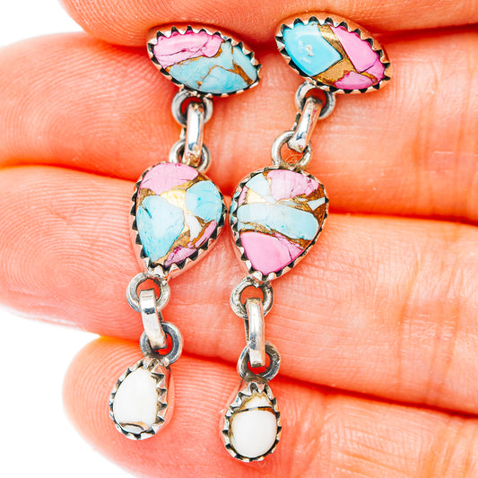 Exclusive Southwestern Style Cotton Candy Dahlia Turquoise Earrings 1 5/8" (.925 Sterling Silver)
