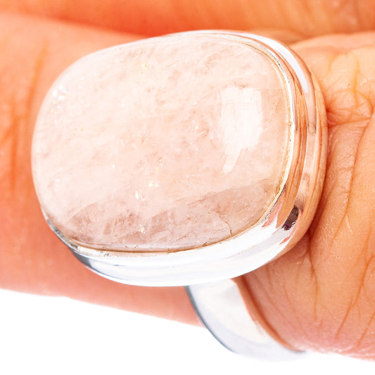 Rose quartz ring with oval pink stone set in .925 sterling silver bezel