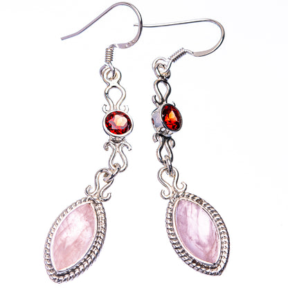 Premium Rose Quartz, Garnet Earrings 2 1/4" (925 Sterling Silver) E432360