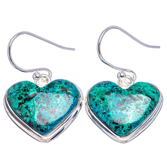 Sterling silver heart earrings with turquoise chrysocolla, French hooks