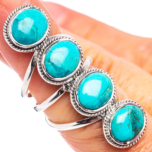 Turquoise oval sterling silver ring with four bezel-set stones, size 6