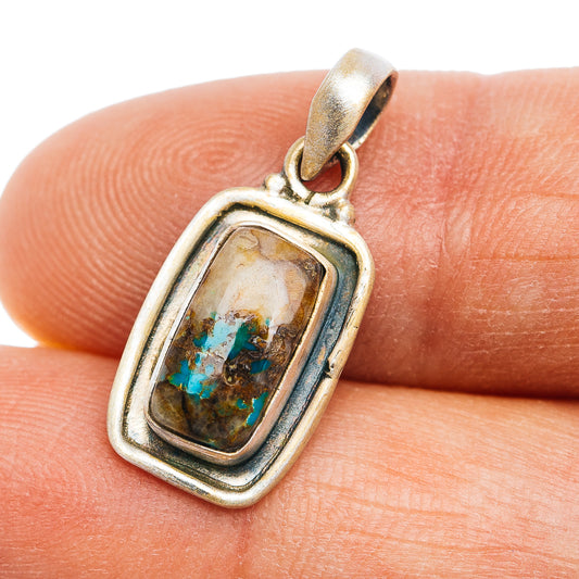 Southwestern Style Ribbon Royston Turquoise Pendant 7/8" (.925 Sterling Silver)