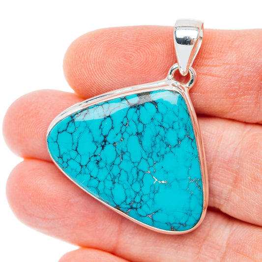 Premium Tibetan Turquoise Pendant 1 1/2" (.925 Sterling Silver)