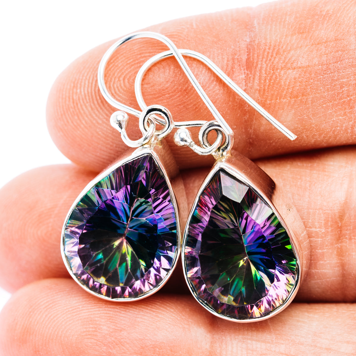 Premium 30ct Mystic Topaz Earrings 1 3/8" (.925 Sterling Silver)