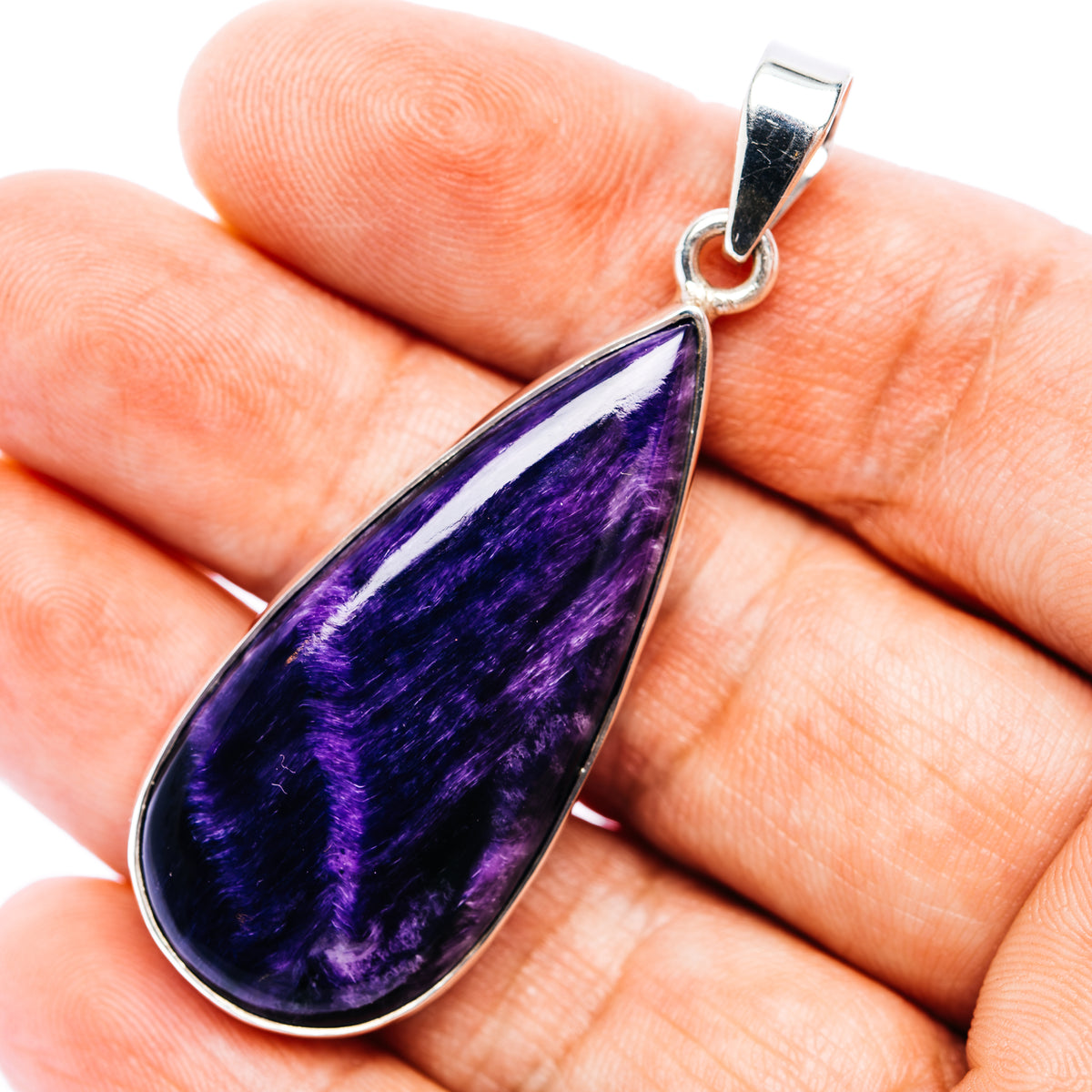 Large Premium Charoite Pendant 2 1/4" (.925 Sterling Silver)
