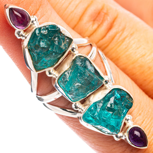Sterling silver ring with teal and amethyst gemstones