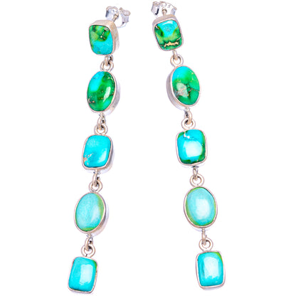 Exclusive Sonoran South Hill Turquoise Earrings 3 1/8" (.925 Sterling Silver)