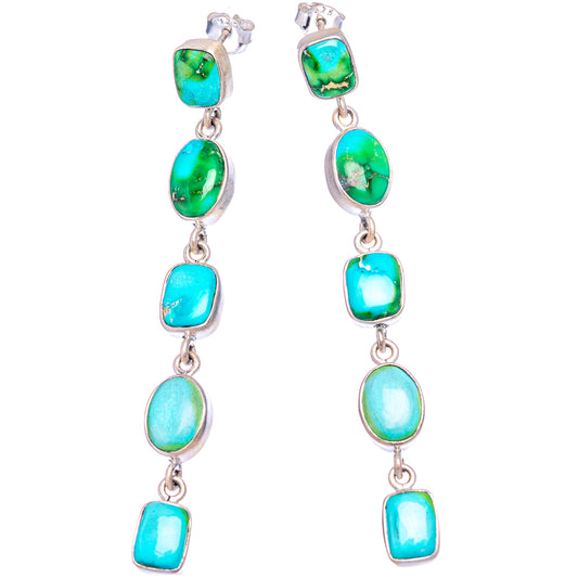 Sterling silver turquoise drop earrings, four-stone cascading dangles with lever backs
