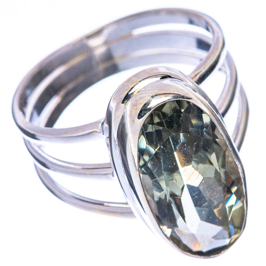 Faceted Green Amethyst Ring Size 8.75 (925 Sterling Silver) R1738