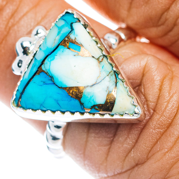 Southwestern Style Ice Blue Dahlia Mohave Turquoise Ring Size 7.25 (.925 Sterling Silver)