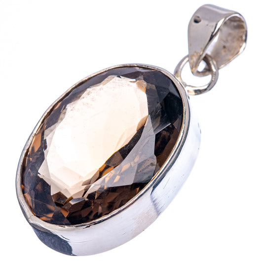 Oval smoky quartz pendant, .925 sterling silver bezel, side bail, faceted dark stone