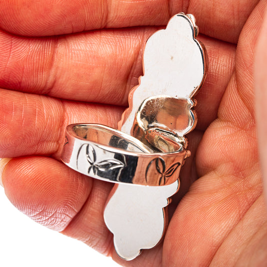 Exclusive Southwestern Style White Buffalo Turquoise Ring Size 8 Adjustable (.925 Sterling Silver)