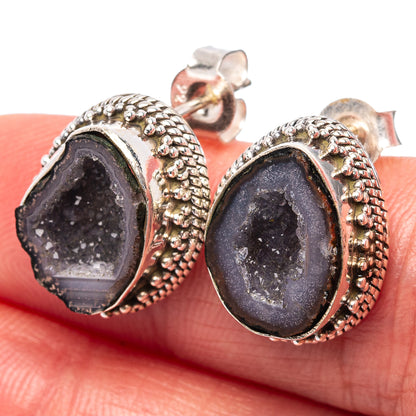 Coconut Geode Druzy Earrings 1/2" (.925 Sterling Silver)