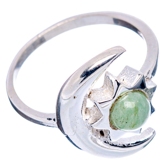 Sterling silver ring with green amazonite cabochon set in curved crescent frame