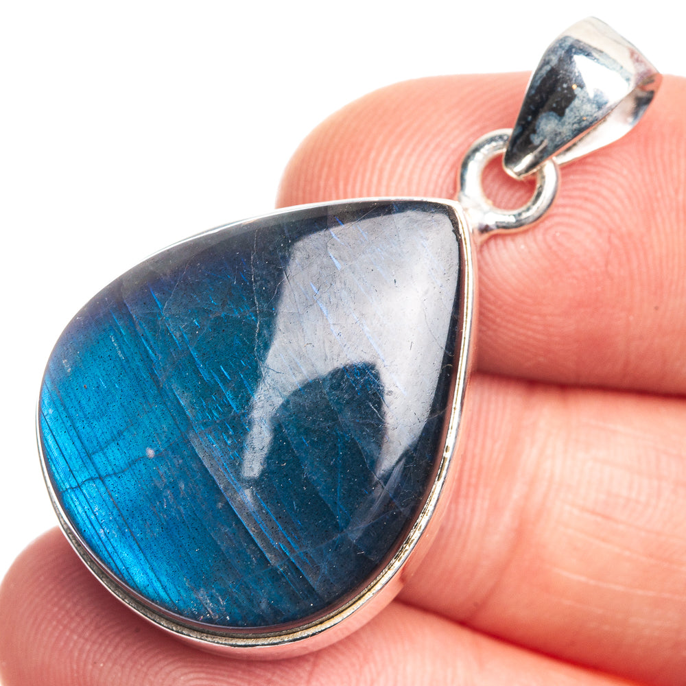 Labradorite pendant in 925 sterling silver, teardrop blue-gray stone with loop bail
