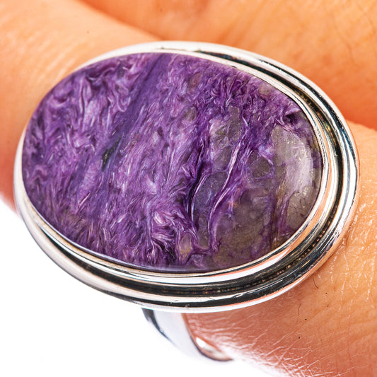 Large Charoite 925 Sterling Silver Ring Size 10