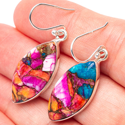 Kingman Pink Dahlia Turquoise Earrings 1 5/8" (925 Sterling Silver) E1677