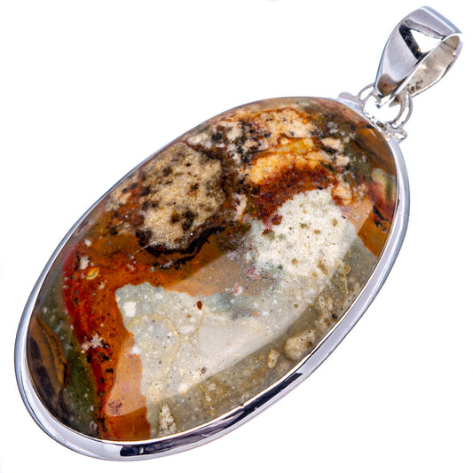 Oval jasper pendant with .925 sterling silver frame and bail, cloudy marbled surface