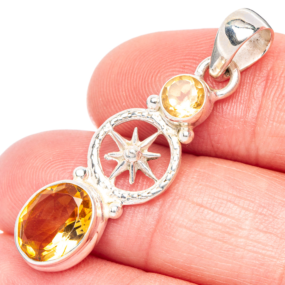 Faceted Citrine Compass Pendant 1 1/2" (925 Sterling Silver) P41054