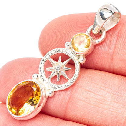 Faceted Citrine Compass Pendant 1 1/2" (925 Sterling Silver) P41054