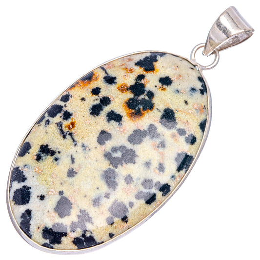 Dalmatian jasper pendant, oval silver-plated setting with black and gold speckled stone