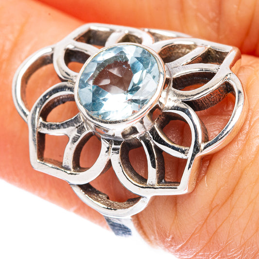 Blue Topaz Flower Ring Size 6.5 (925 Sterling Silver) R3146