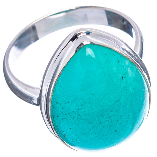 Turquoise amazonite cabochon sterling silver ring with round bezel setting