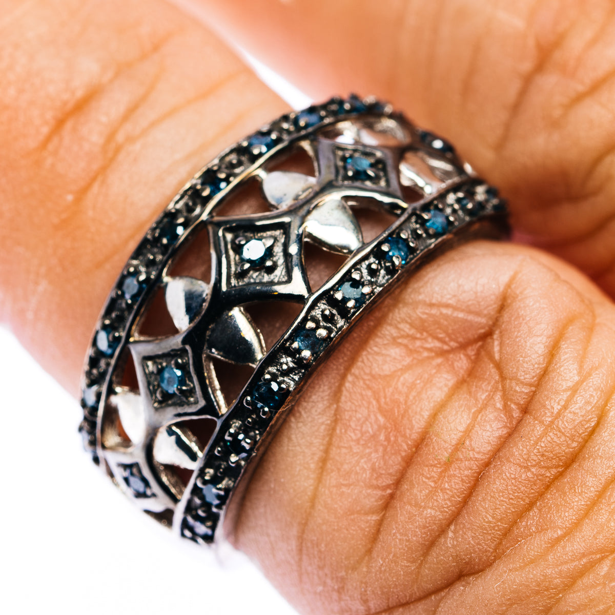 Blue Diamond Ring Size 7.5 (.925 Sterling Silver)