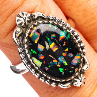Southwestern Style Mosaic Opal Ring Size 9 Adjustable (.925 Sterling Silver)
