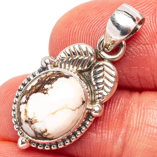 Wild Horse Jasper sterling silver pendant with oval cabochon and ornate petal edging