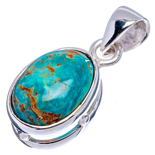 Turquoise oval cabochon pendant in .925 sterling silver with open top bail