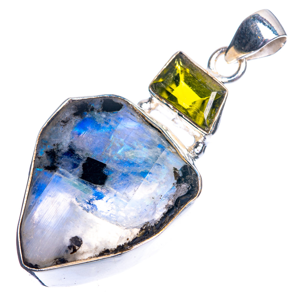 Sterling silver moonstone teardrop pendant with green peridot accent and bail
