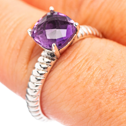 Amethyst sterling silver ring with purple oval center stone, size 8.25
