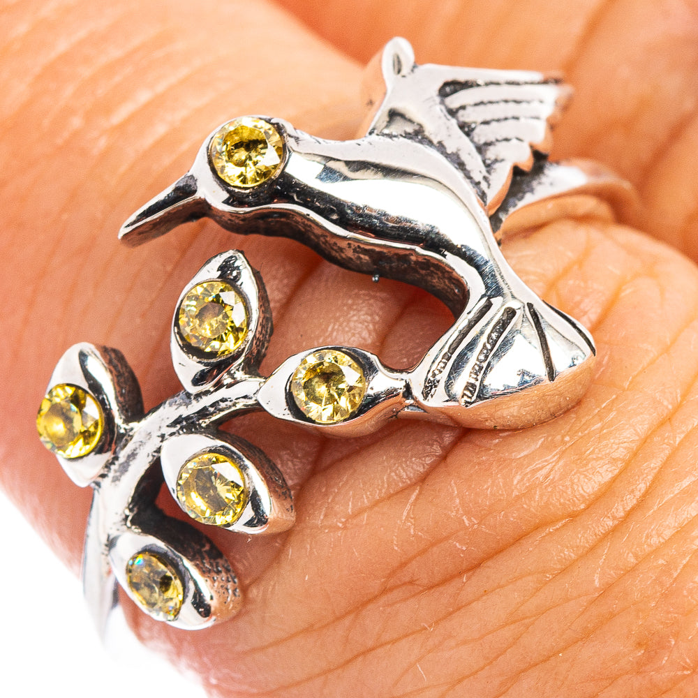 Citrine Hummingbird Dainty Ring Size 7.75 (.925 Sterling Silver)