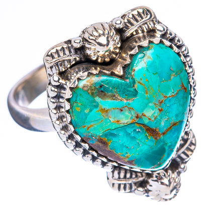 Kingman Turquoise Heart Ring Size 8.5 (925 Sterling Silver) R4044