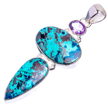 Azurite, Amethyst Pendant 2 1/8" (925 Sterling Silver) P39007