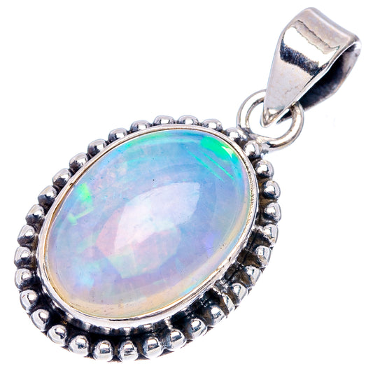 925 sterling silver oval Ethiopian opal pendant with beaded halo and top bail