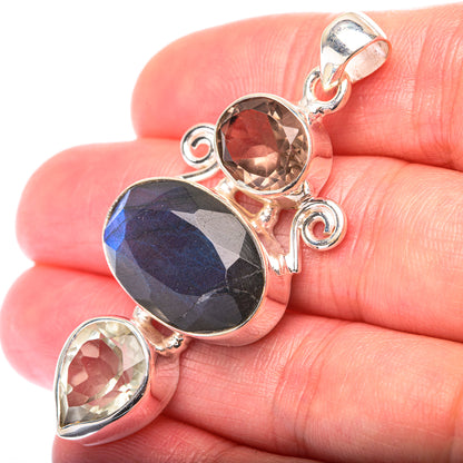 Labradorite, White Quartz, Smoky Quartz Pendant 2" (925 Sterling Silver) PD38581
