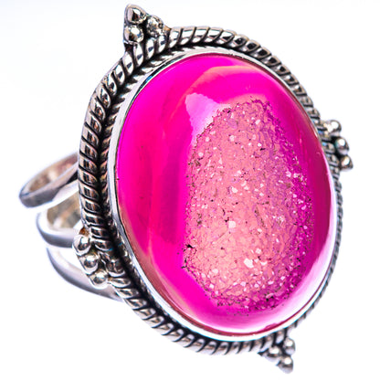 Large Pink Quartz Druzy Ring Size 9.75 (925 Sterling Silver) R143017