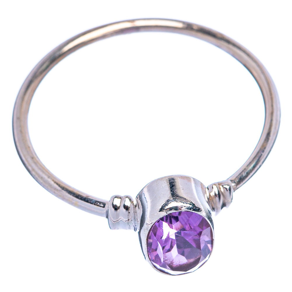 Sterling silver ring with faceted round amethyst bezel set stone, band size 7.25