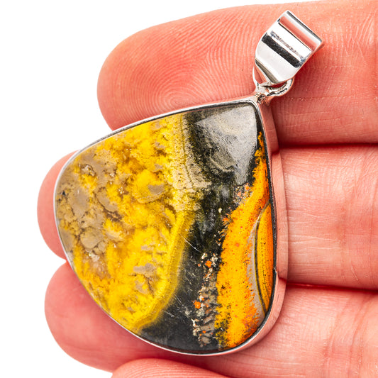 Bumblebee jasper teardrop pendant in .925 sterling silver with silver bail
