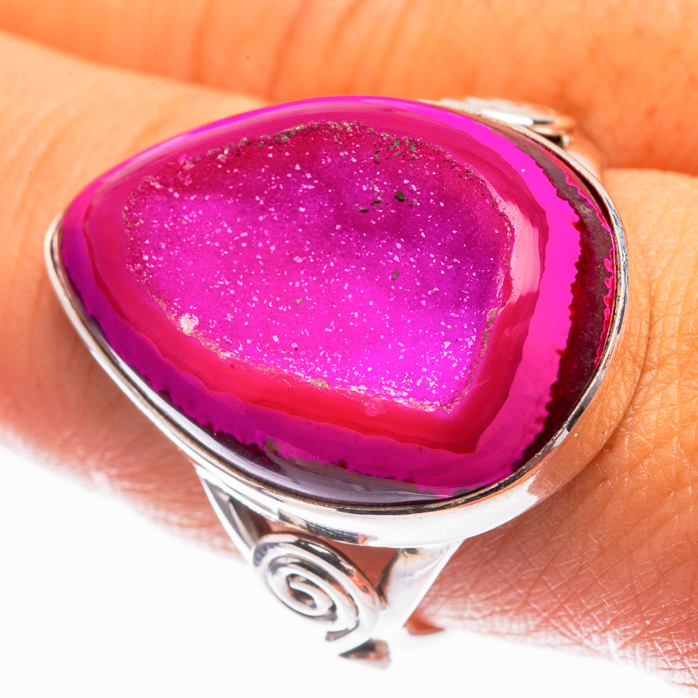 Large Pink Agate Druzy Ring Size 9 (925 Sterling Silver) R142182