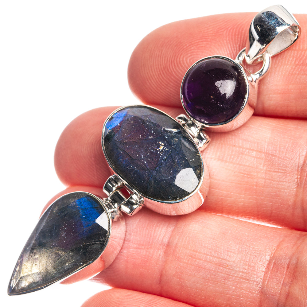Labradorite, Amethyst Pendant 2 3/8" (925 Sterling Silver) P39750