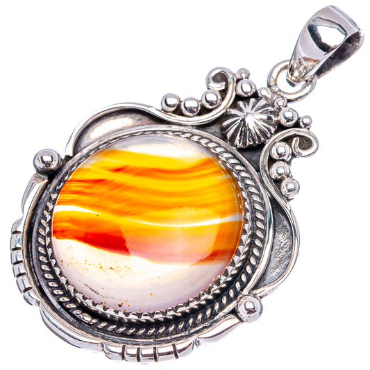 Sterling silver Botswana agate pendant with round orange-and-white banded cabochon