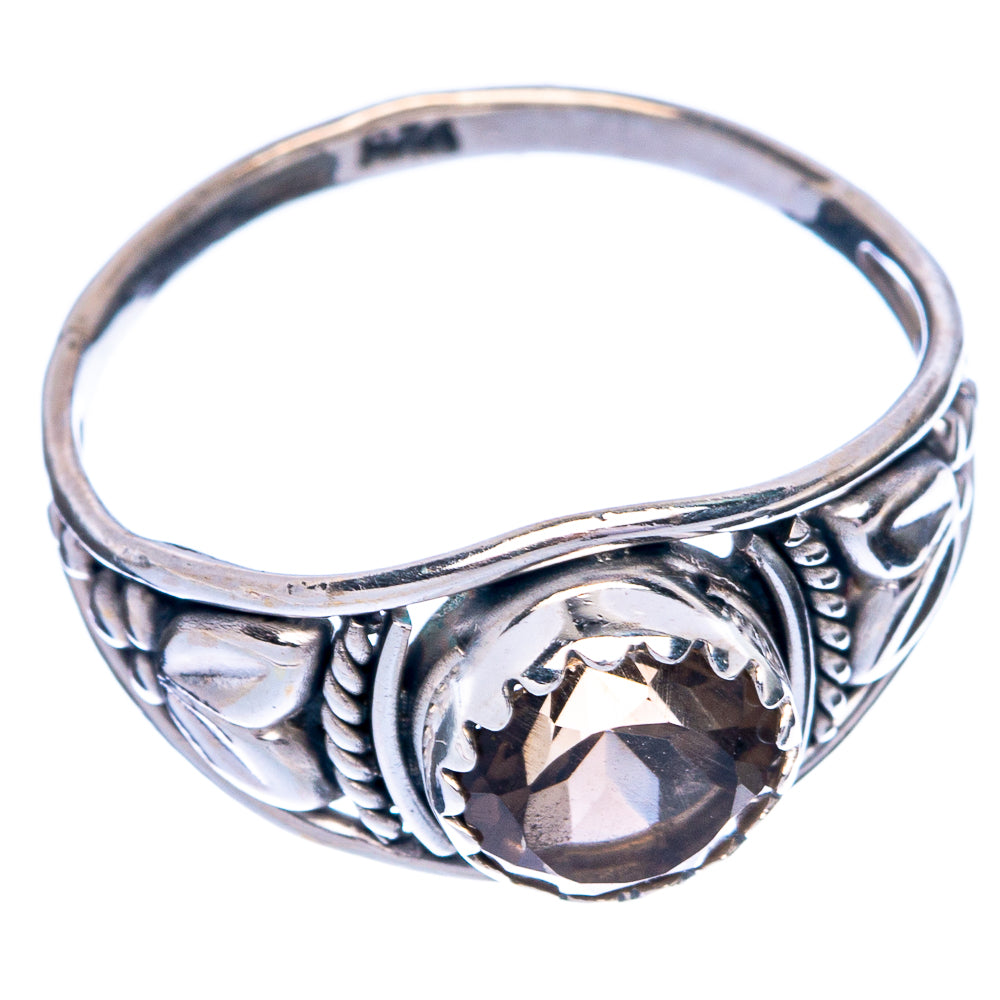 925 sterling silver ring with smoky quartz and carved scrollwork band