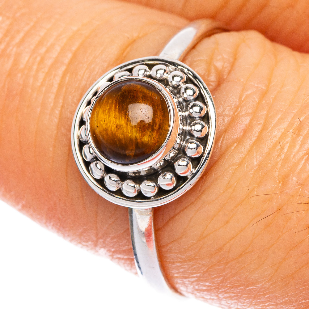 Tiger Eye Dainty Ring Size 8.25 (925 Sterling Silver) R1214