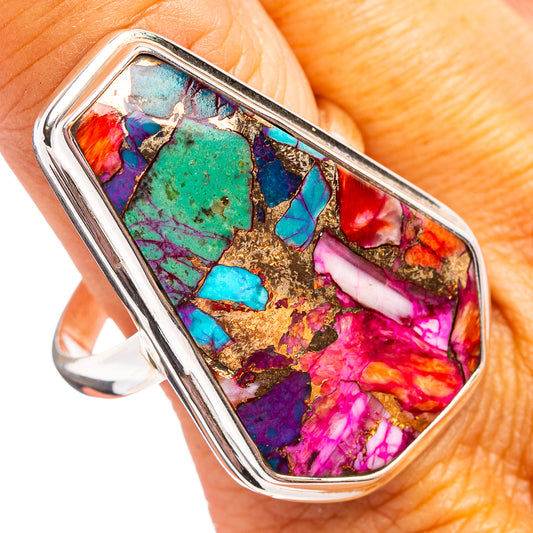 925 sterling silver ring with oval multicolor mosaic gemstone cabochon