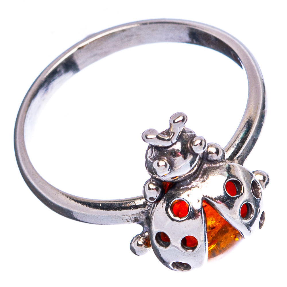 Baltic Amber Ladybug Ring Size 6.25 (.925 Sterling Silver)