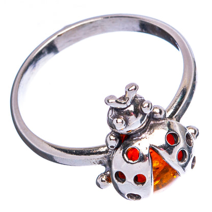 Baltic Amber Ladybug Ring Size 6.25 (.925 Sterling Silver)