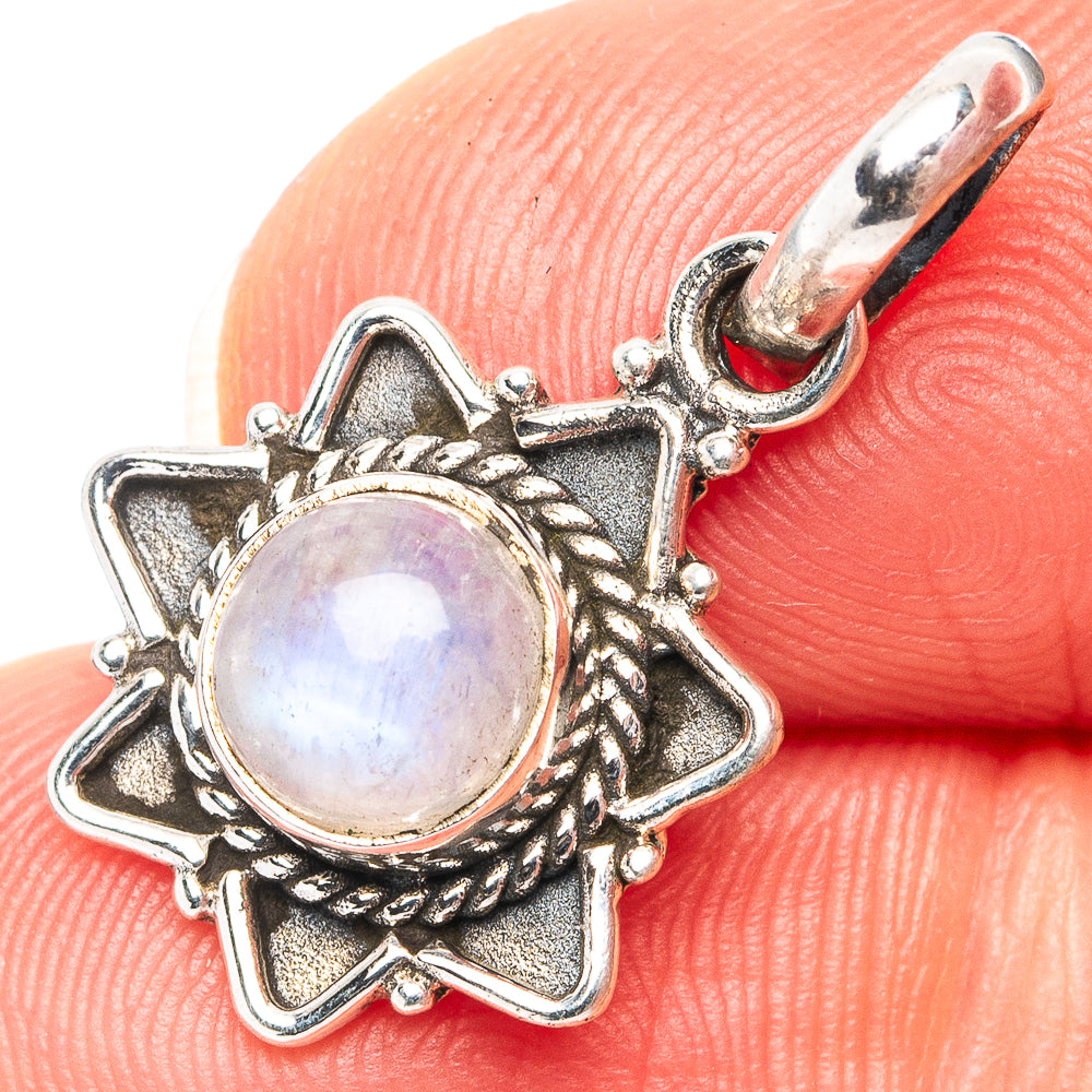 Dainty Rainbow Moonstone Pendant 7/8" (.925 Sterling Silver)